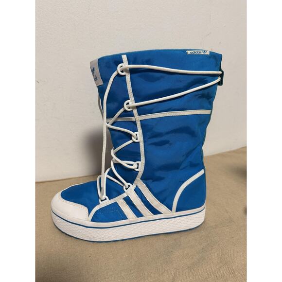 Adidas Originals Boots Womens Size 7.5 Blue Snow Fleece Lined Lace Up G56948 - Picture 3 of 9